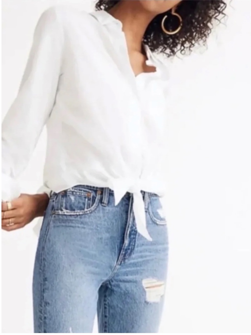 Madewell Button Down with Front Tie in White